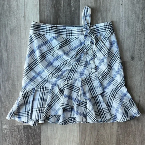 Veronica Beard Kaia Tie-Waist Plaid Mini Skirt Ruffle Size 6